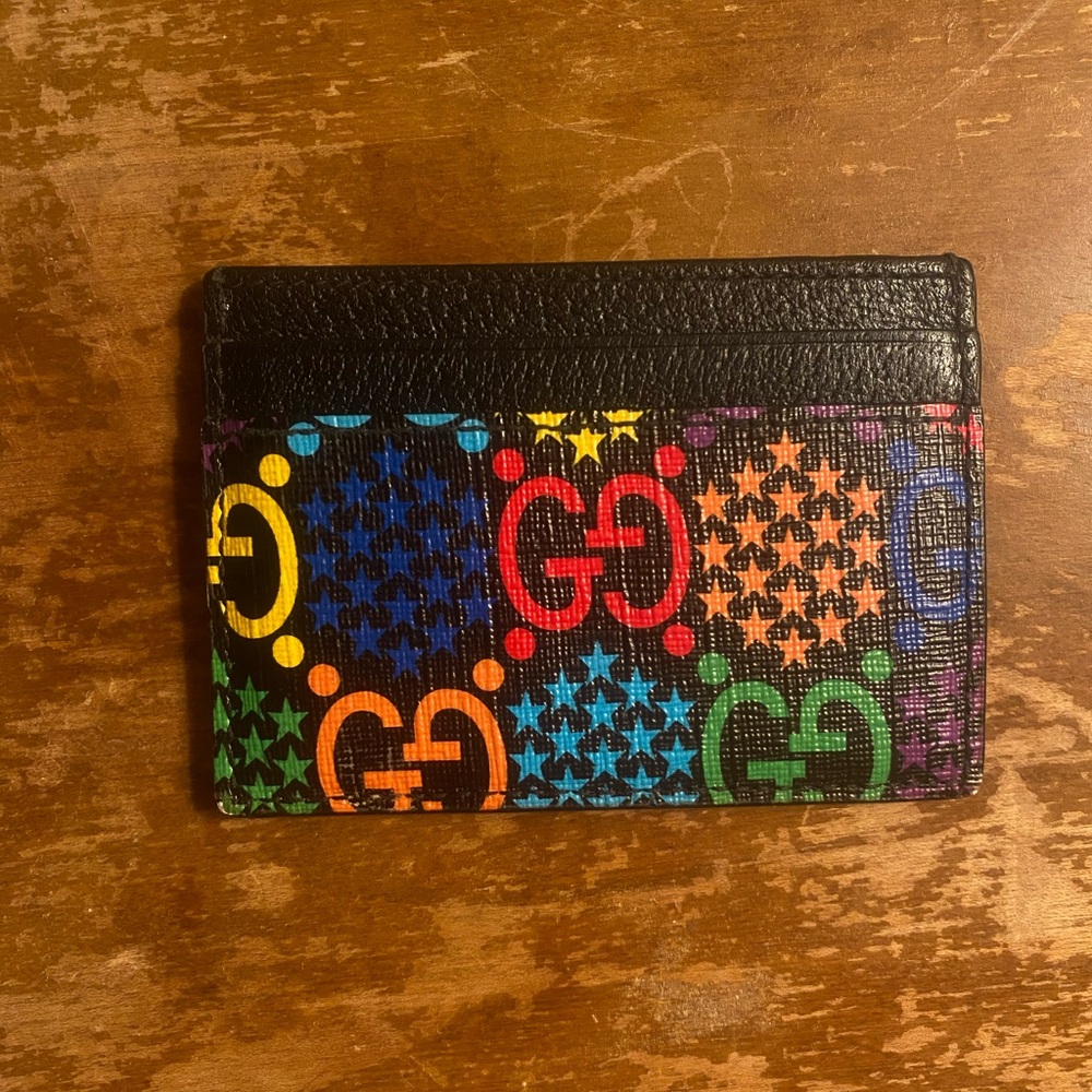 Gucci Black and Multicolor GG Card Holder